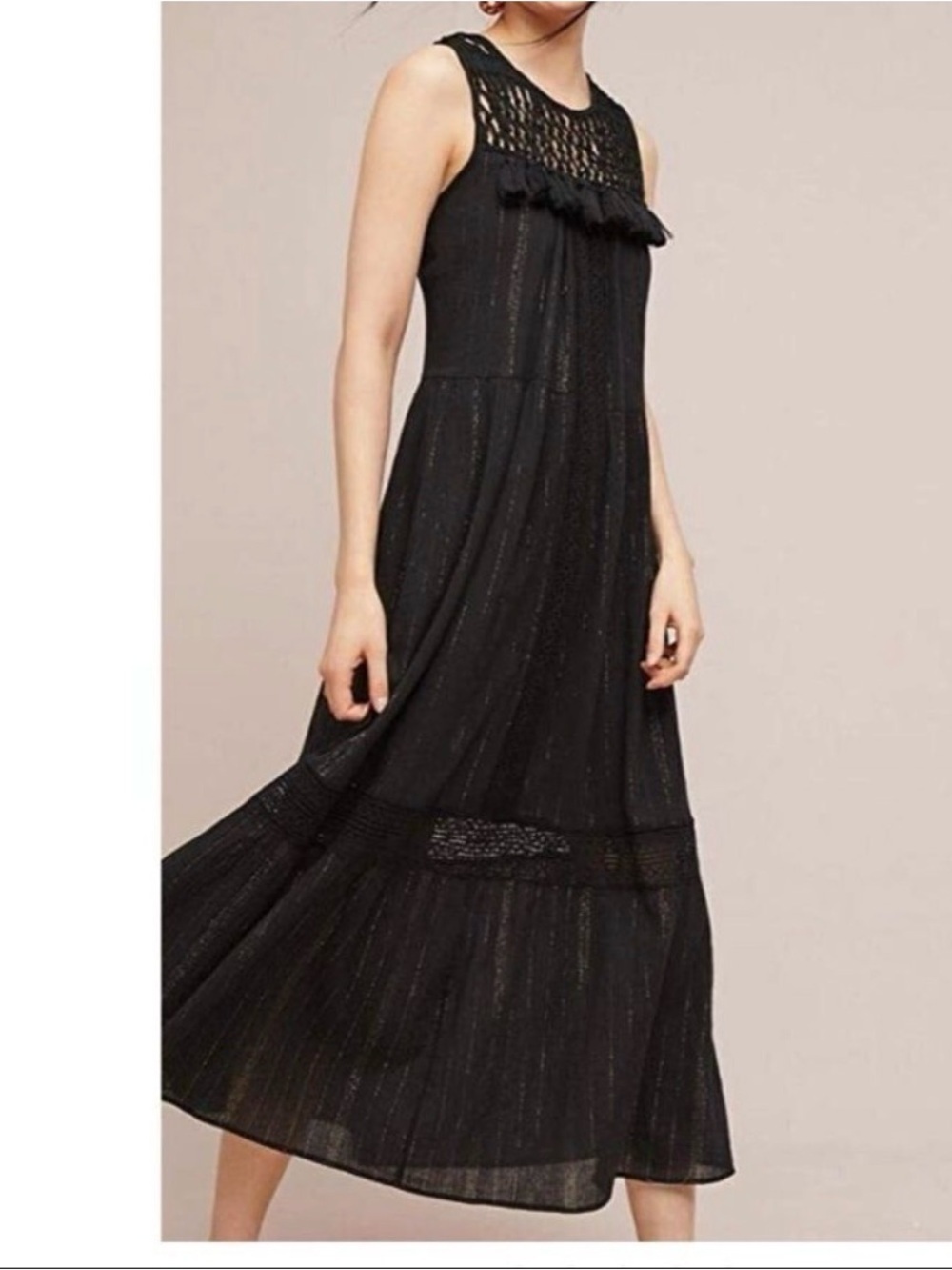 NWT Anthro Maeve Crochet Gold Lurex Maxi Dress